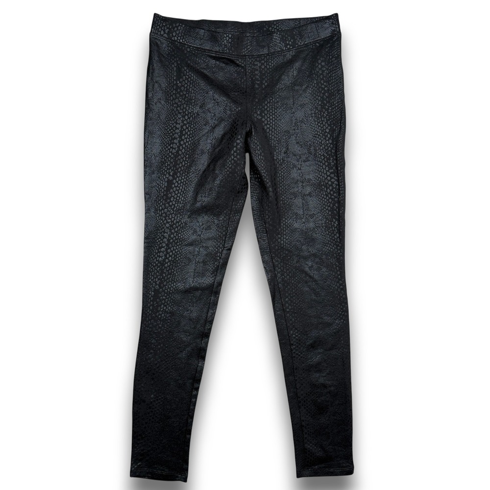 Express Leggings Womens M Black Snakeskin Textured Faux Leather Look Mid Rise